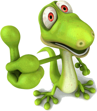 Leopold, der Gecko und das Maskottchen von DeutschMeister A1, zeigt den Daumen nach oben